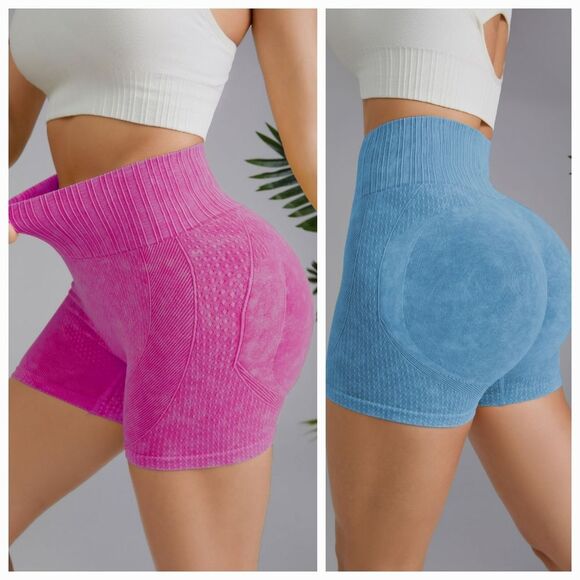 High Waist Seamless Mineral Washed Body Contouring Shorts - Picture 1 of 9